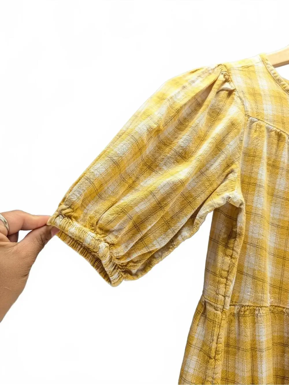Old Navy Girls' Yellow Plaid Puff Sleeve Dress, Size M 8